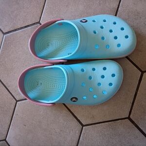 Blue and Pink Crocs